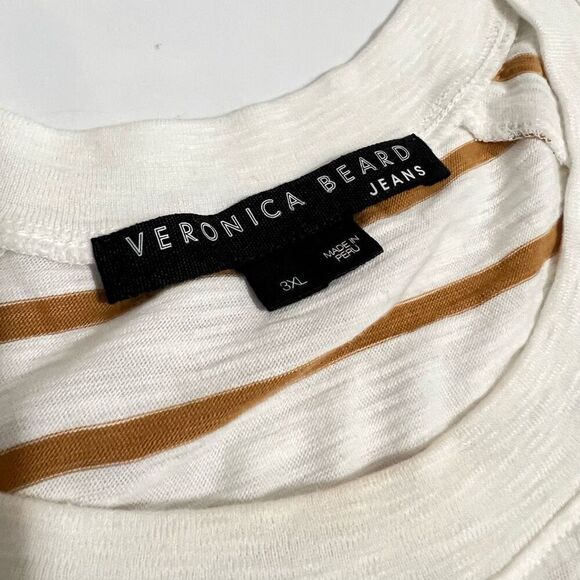 Veronica Beard Striped 3/4 Sleeve 3XLarge White & Orange Top Shirt - Picture 4 of 9